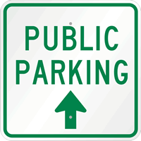 Public Parking Sign with Bidirectional Arrow