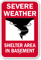 Shelter Area In Basement Severe Weather Sign