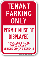 Tenant Parking, Display Permit, Reserved Parking Sign