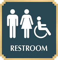 Restroom, with Male/Female/ISA Handicapped Graphic Braille Sign