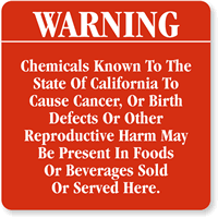 Warning Chemicals Known California Sign