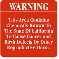Warning This Area Contains Chemicals California Sign