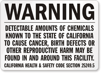 Warning Chemicals California Cancer Sign