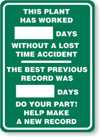 Plant Worked [****] Mark-a-Day™ Safety Scoreboards Sign