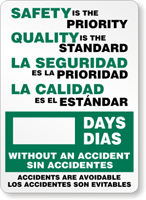 Safety Priority. Quality Standard. La Seguridad Sign