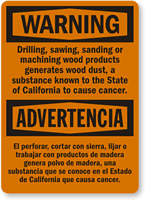 Warning Drilling, Sanding Causes Cancer Bilingual Sign