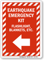 Earthquake Emergency Kit Left Arrow Sign