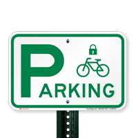 Parking Signs with Cycle and Lock Symbol