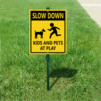 Slow Down - Kids And Pets At Play LawnBoss Sign