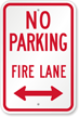 No Parking Fire Lane Sign With Bidirectional Arrow