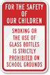 Smoking and glass bottles prohibited Sign