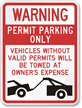 Warning Permit Parking Towed Sign