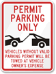 Aluminum Parking Permit Sign (tow truck Symbol)
