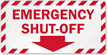 Emergency Shut-Off Sprinkler Label with Down Arrrow