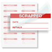 Scrapped Calibration Labels, Red On Silver