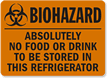 Biohazard Food Drink Stored Refrigerator Sign