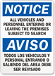 Notice Vehicles; Personnel Subject To Search Bilingual