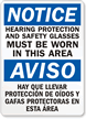 Notice Hearing Protection; Safety Glasses Sign; Bilingual