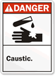 Danger: Caustic (with burn hand graphic)