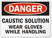 Danger Caustic Solution Gloves Handling Sign