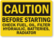 Check Fuel Oil Filter Sign