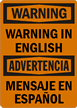 WARNING ENGLISH Sign