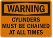 Warning Cylinders Must Be Chained Sign