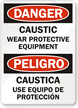 Danger Caustic Bilingual Sign