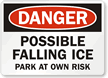Danger Falling Ice Parking Sign