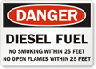 Diesel Fuel No Smoking Within 25 Feet Sign