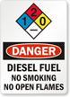 Diesel Fuel No Smoking No Open Flames Sign