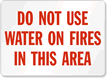 Do Not Use Water On Fires Sign