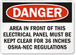 Danger Electrical Panel Clear OSHA Sign