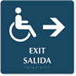 Exit, Salida, with Right Arrow Braille Engraved Sign