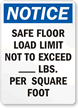 Safe Floor Load Limit Custom Notice Sign