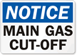 Notice Main Gas Cut Off Sign
