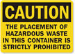Caution: Placement Of Waste Strictly Prohibited Sign