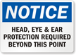 Head, Eye & Ear Protection Required Sign