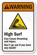 High Surf Can Cause Drowning Injury Sign