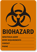 Biohazard Infectious Agent Entry Requirements Sign