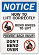 Notice How Lift Correctly Bend Knees Sign
