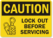 Caution Sign: Lockout Before Servicing (with lock graphic)
