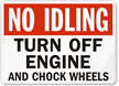 No Idling Chock Wheels Sign