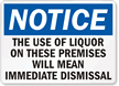 Use Of Liquor On These Premises Sign