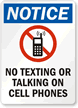 No Texting Or Talking On Cell Phones Sign
