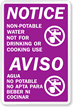 Bilingual Notice Non-Potable Water Sign