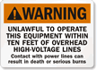 Unlawful To Operate Within Ten Feet High-Voltage Sign