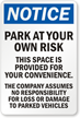 Company Assumes No Responsibility Sign