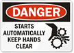 Danger Equipment Building Starts Stops Sign