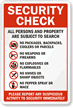 Security Check : Persons Are Subject To Search Sign